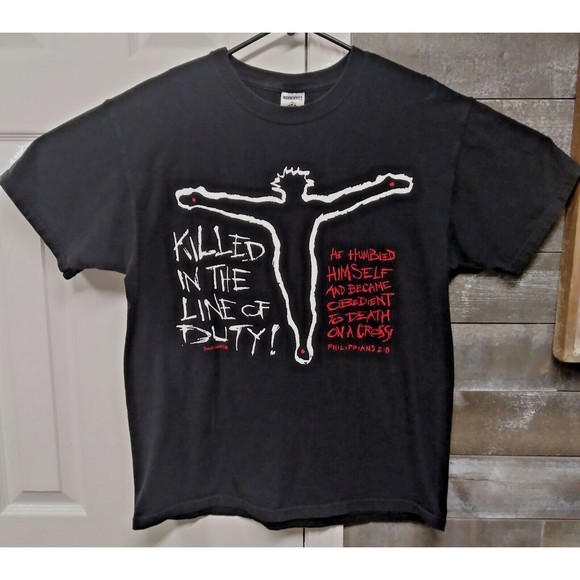 Jerzees Other - Vintage Philippians 2:8 Jesus Killed In The Line Of Duty Cross Adult L T-Shirt
